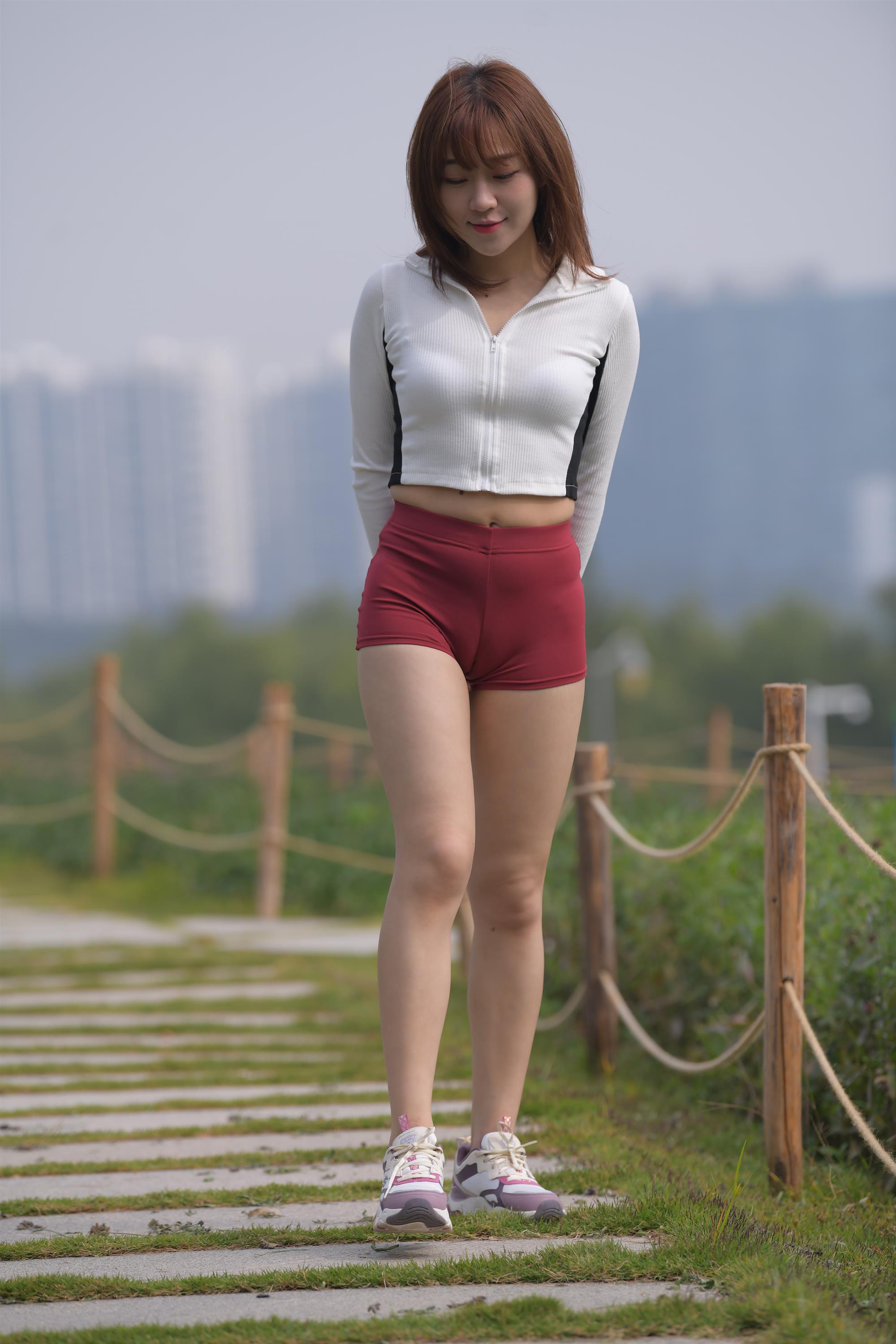 Street white top Red tight shorts - 19.jpg